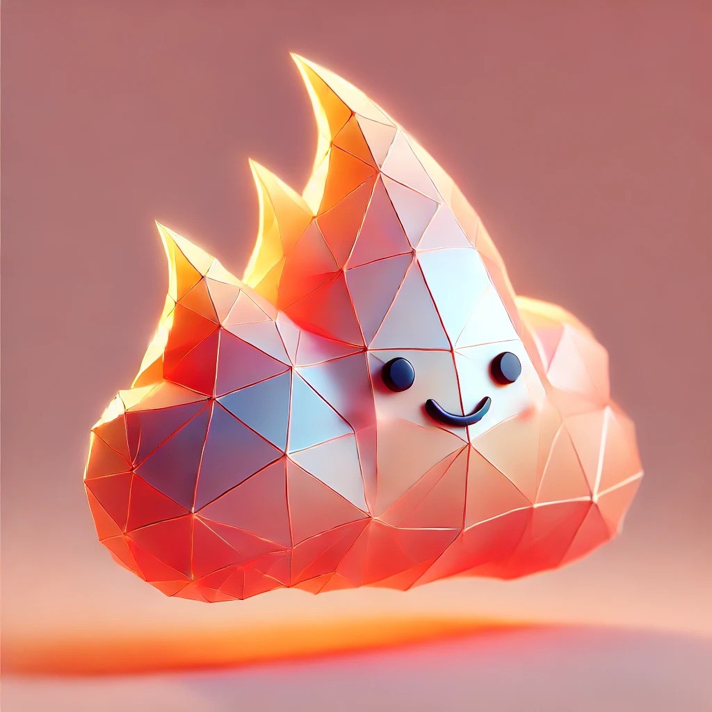 cute, smiling character in the shape of a flaming cloud.