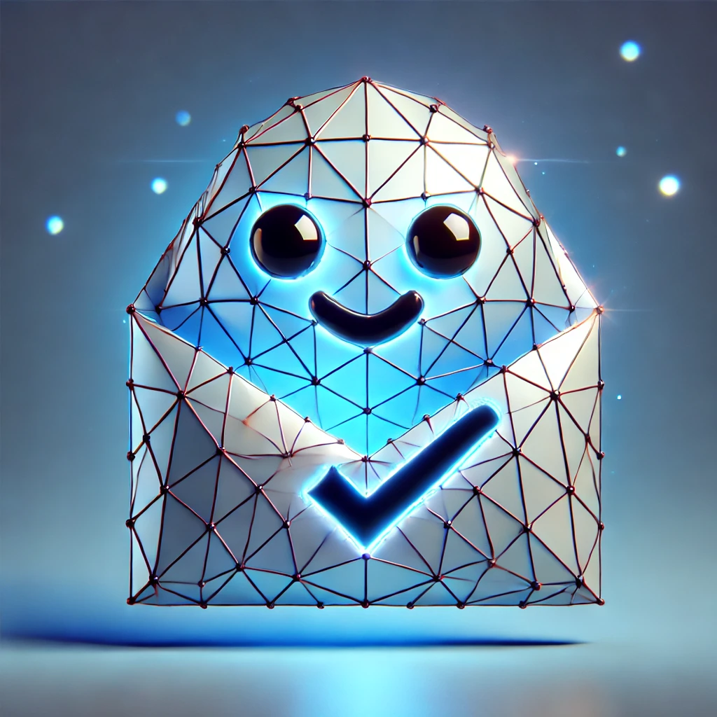 cute, smiling character in the shape of an envelope with a checkmark on it.